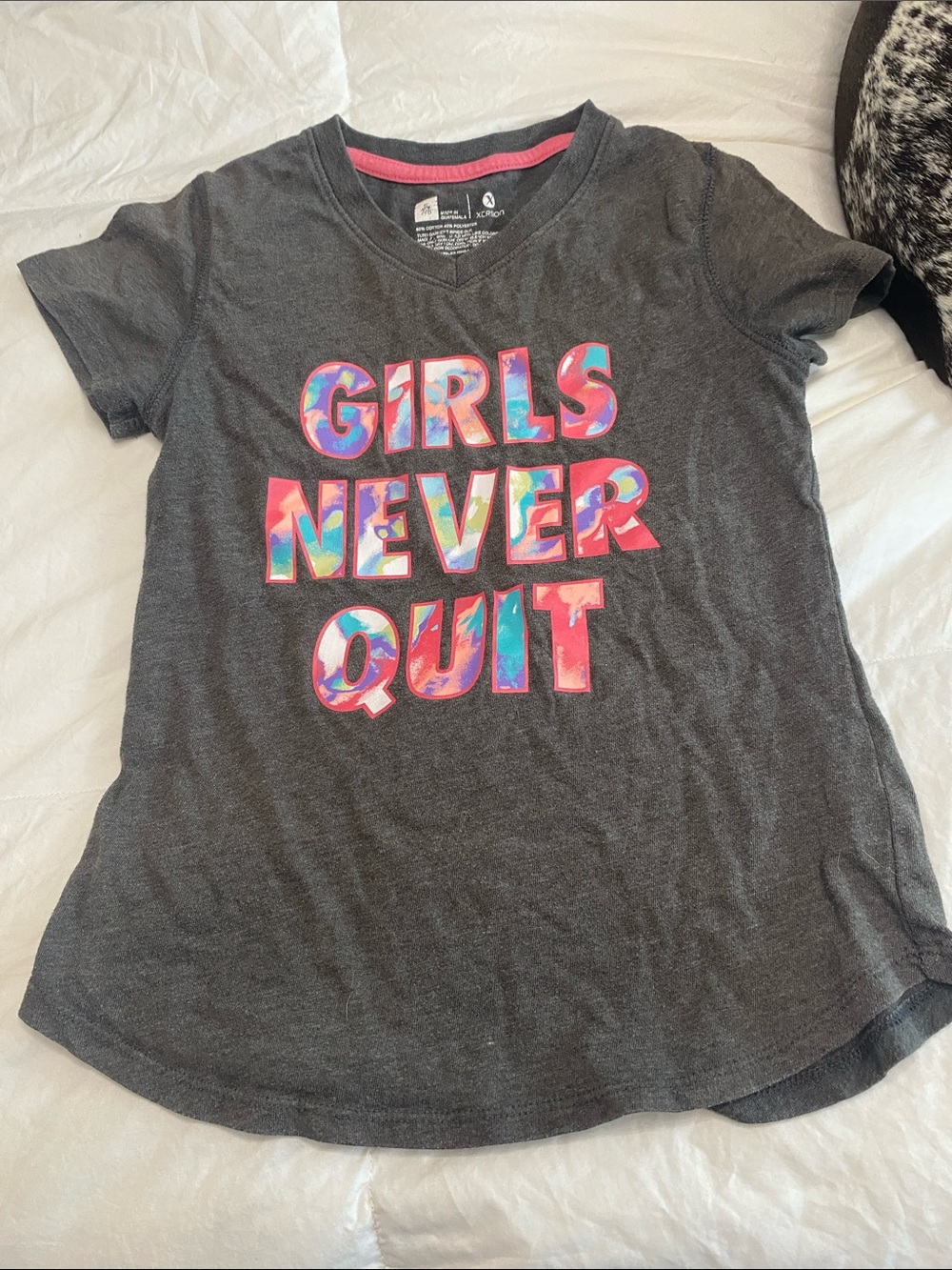 Xersion Charcoal Short Sleeve Tee with Multicolor Neon Graphic